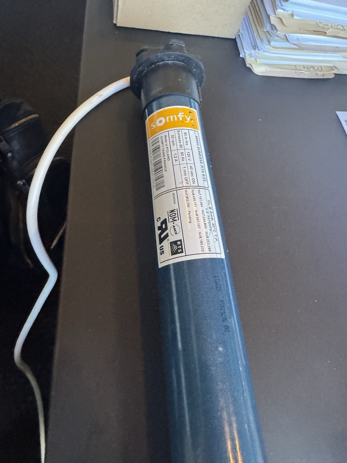 Somfy 506S2 Sonesse 6/32 120V, 32rpm Wired Motor 6Ft Cord
