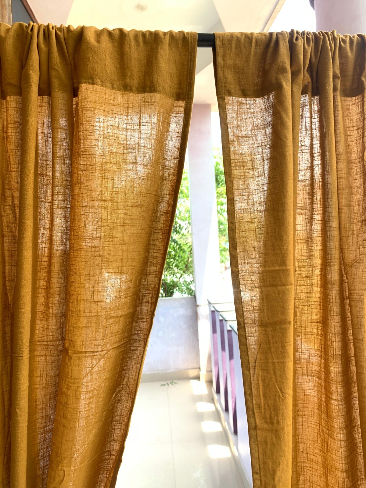 Pure Cotton tab top Curtain for living room, custom size set of 2 panels Drape