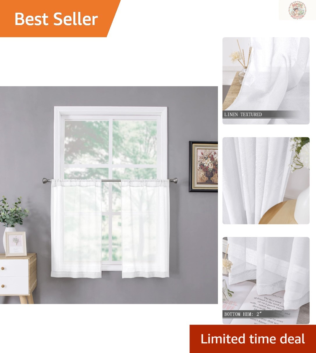Linen Textured Light Filtering Sheer Curtains, 25×24 inches, for Every Room