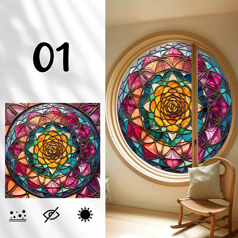 1PC Vintage Colorful Stained Glass Window Films Self Adhesive Backing Sticker