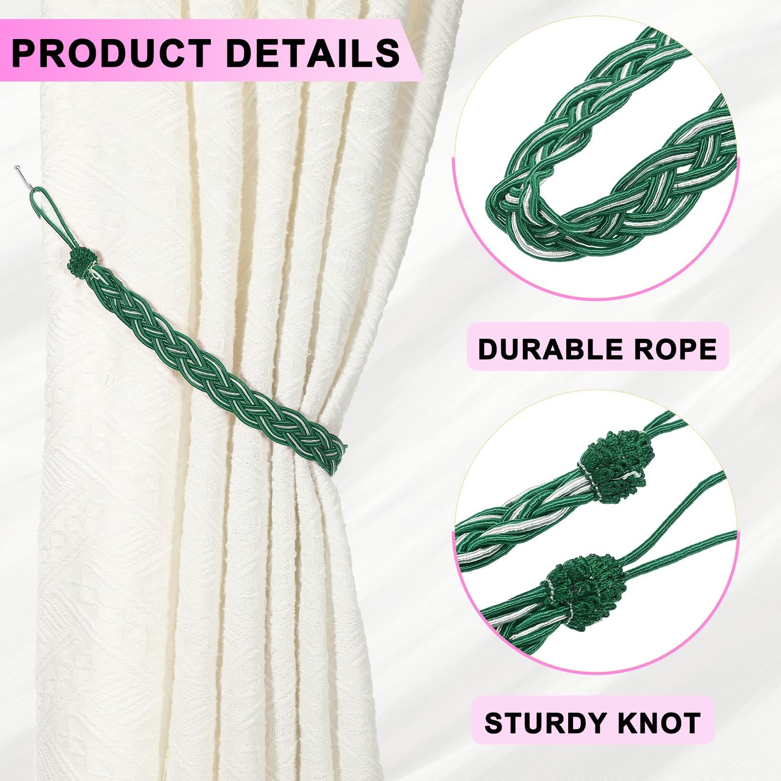 uxcell 4 Pcs Curtain Tiebacks, 60cm/24 Braided Drapery Holdback Dark Green