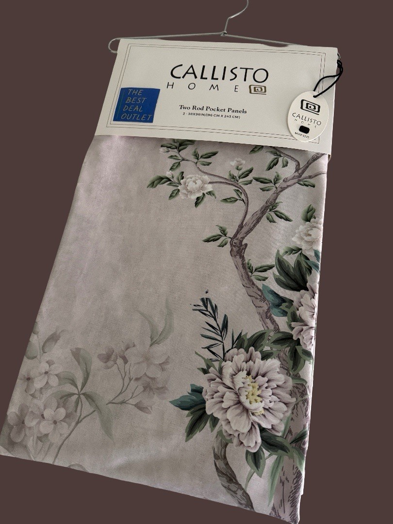 CALLISTO Window Curtains 2 Panels 38 X 96″ Heron Birds Drapers Back Tab Grey