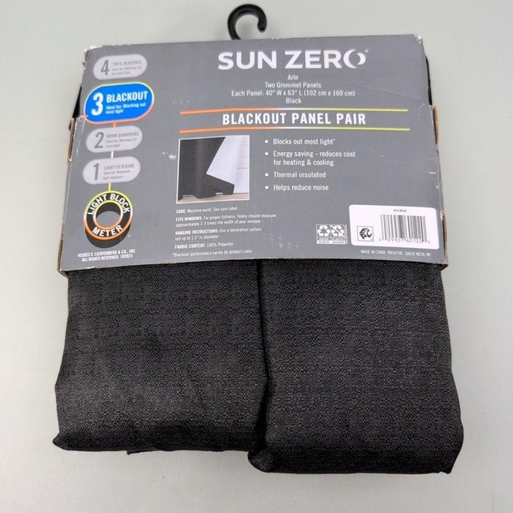 Sun Zero Arlo Blackout Window Panels 2 Pack 40×63 Black Grommet Curtain Pair