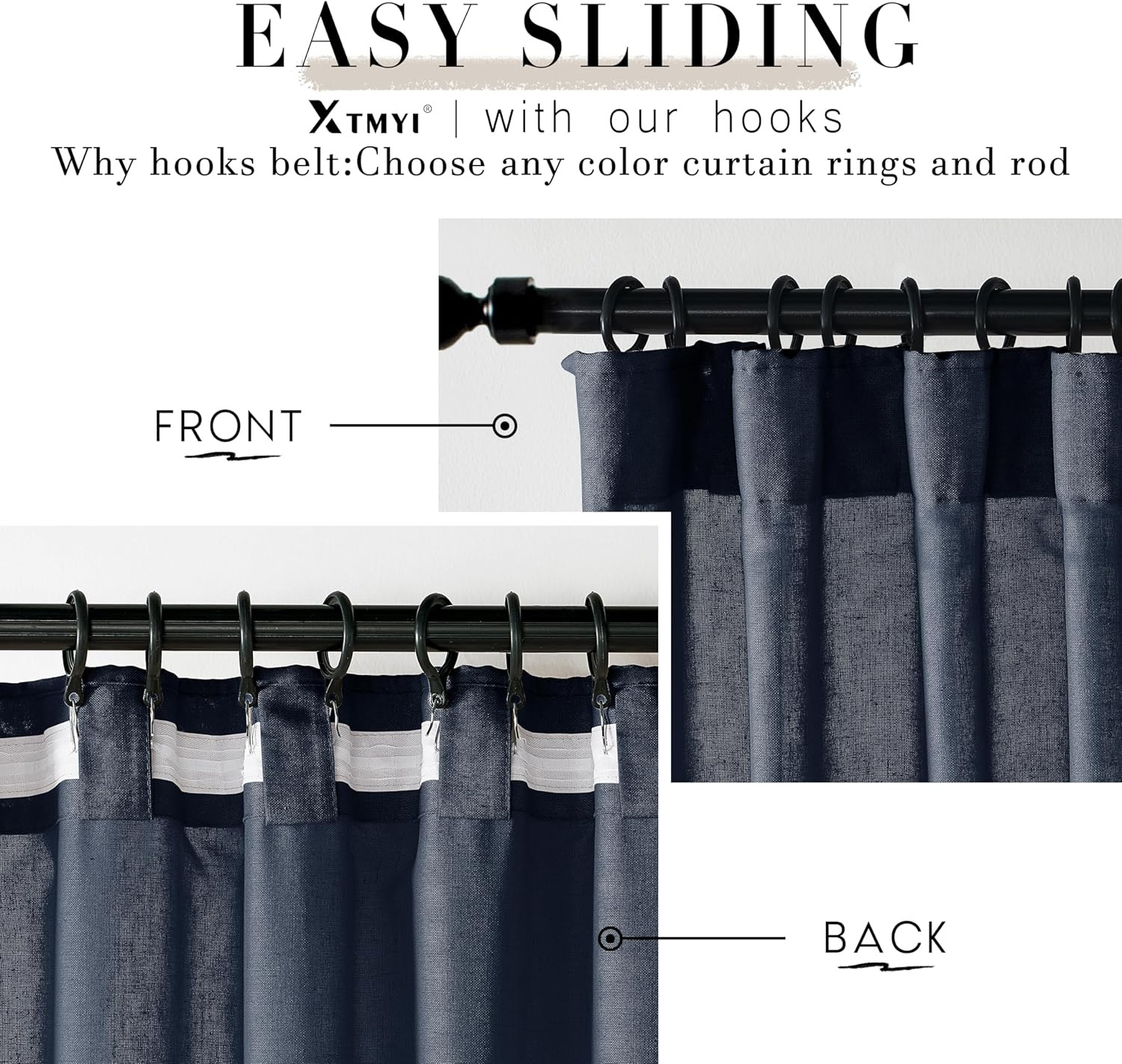 Indigo Blue Curtains 108 Inches Long for Living Room 2 Panels Set Back Tab Hook
