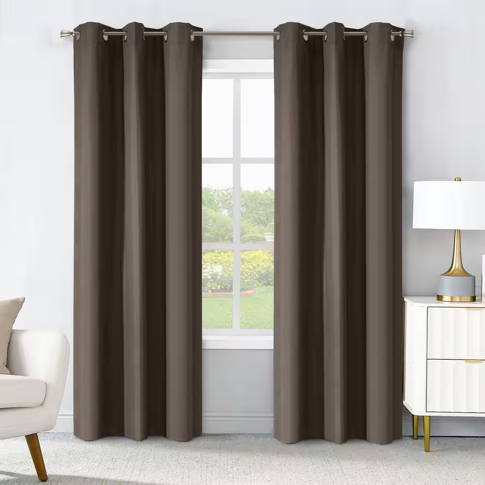 Prelude Brown Polyester Smooth 40 In. W X 84 In. L Grommet Indoor Room Darkening