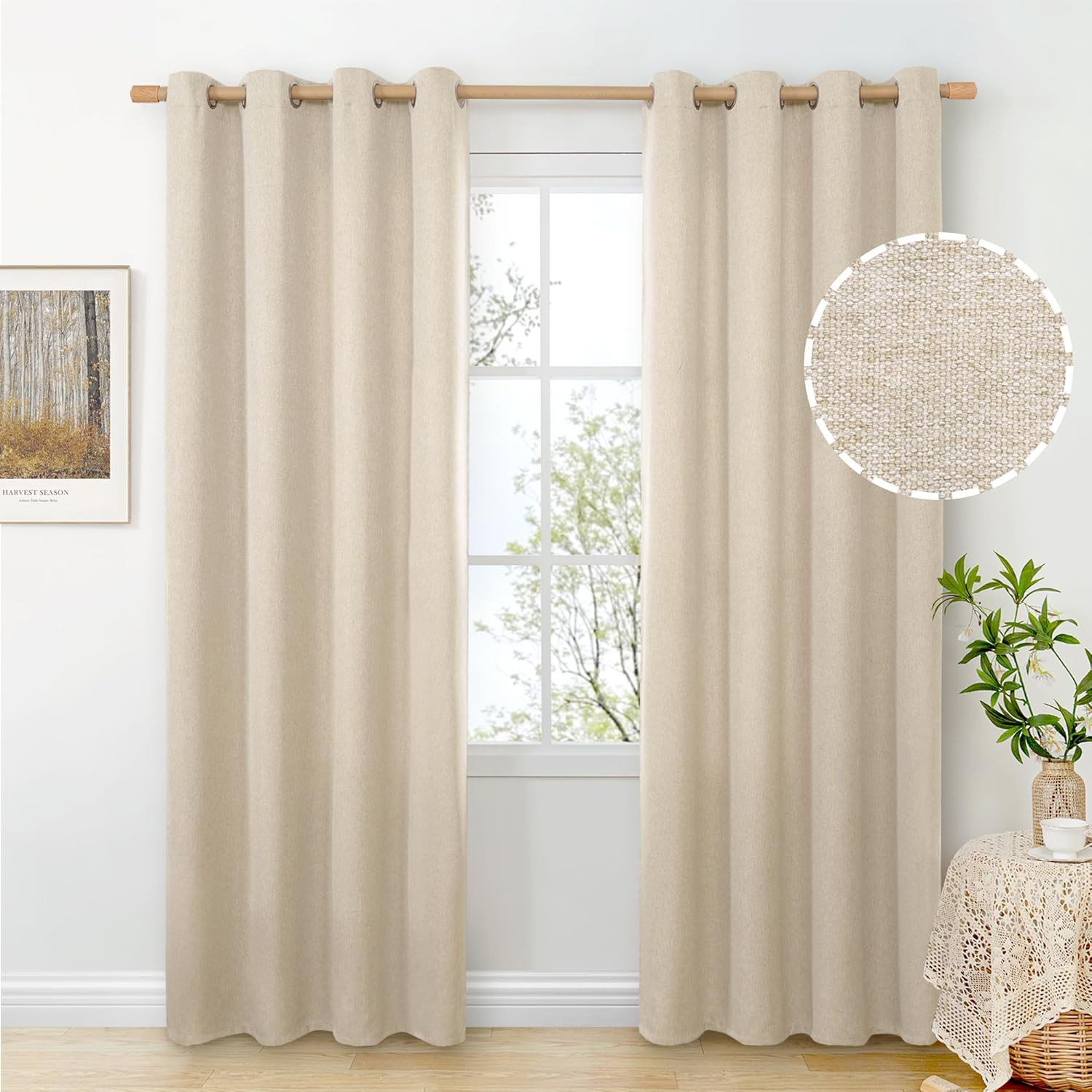 Oatmeal Linen Curtains 84 Inch Length 2 Panels Set for Living Room | Sand Drapes