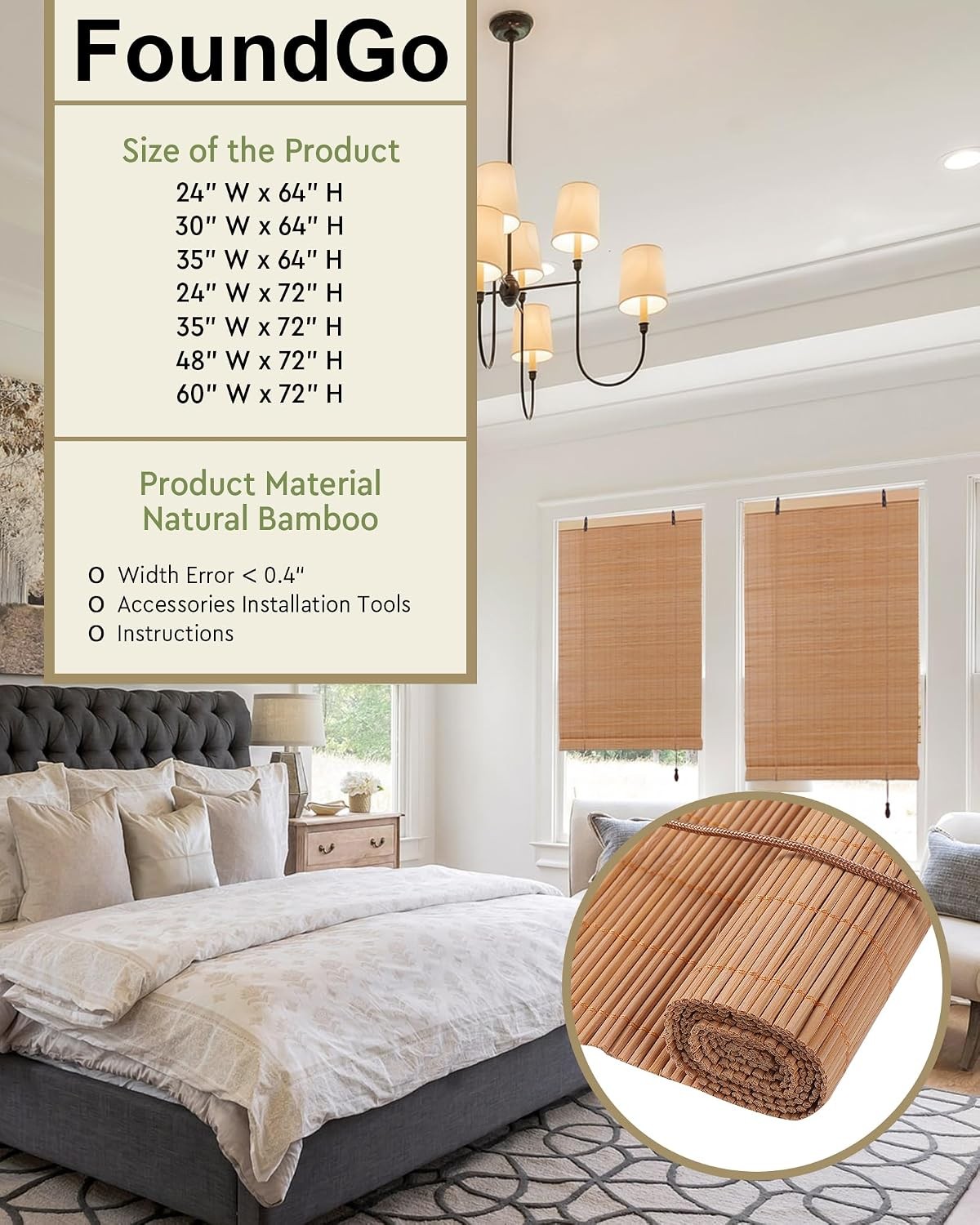 Retro Bamboo Blinds 72″ W x 72″ H Bamboo Roman Shades Light Filtering Roll Up