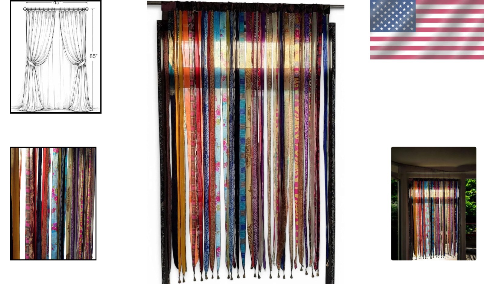 Boho Chic Recycled Silk Sari Curtain 85″ Hippy Bohemian