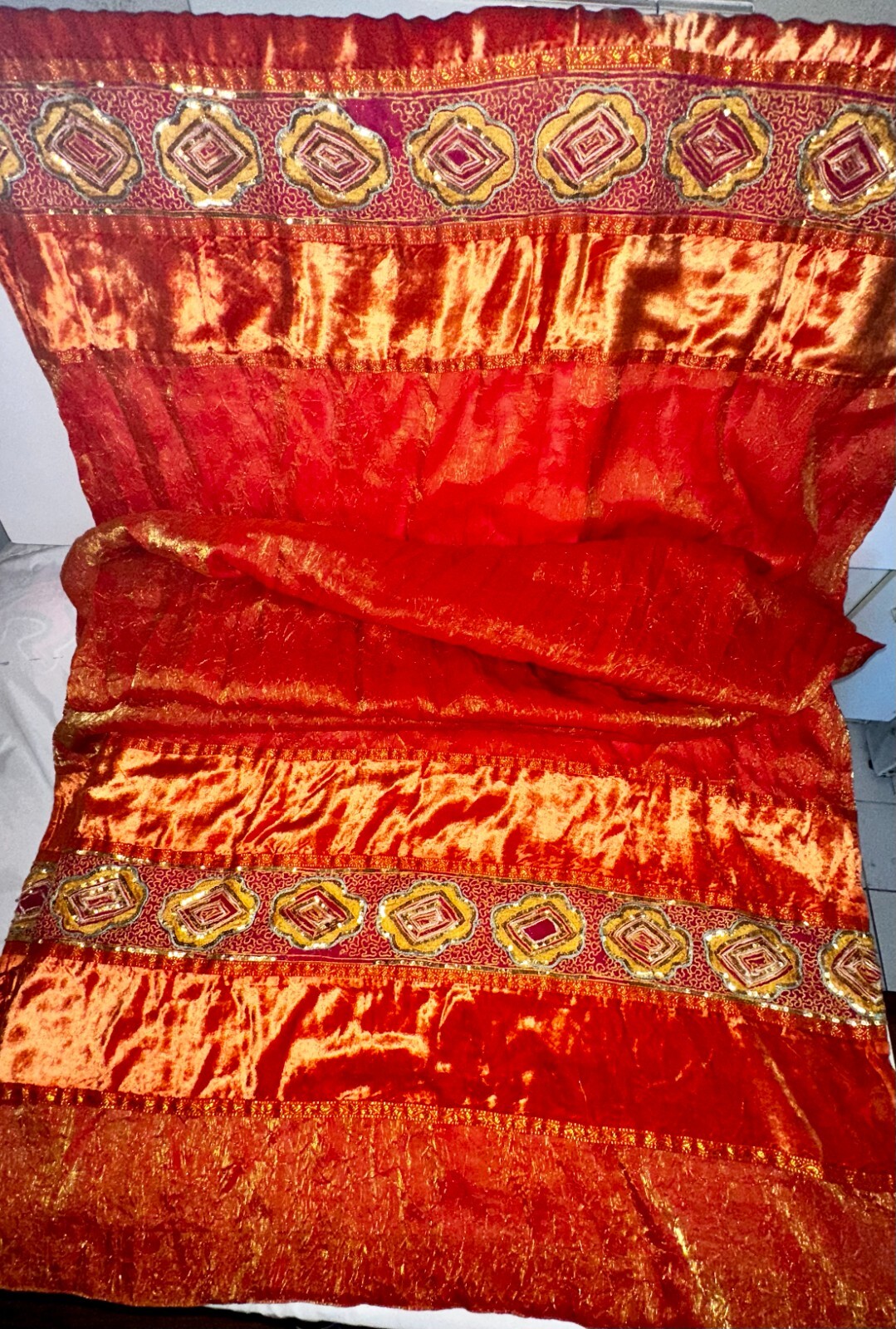 Lot: Iridescent Sari Curtains (3 Total) 40inWx104inLx4in loops Bohemian Fun