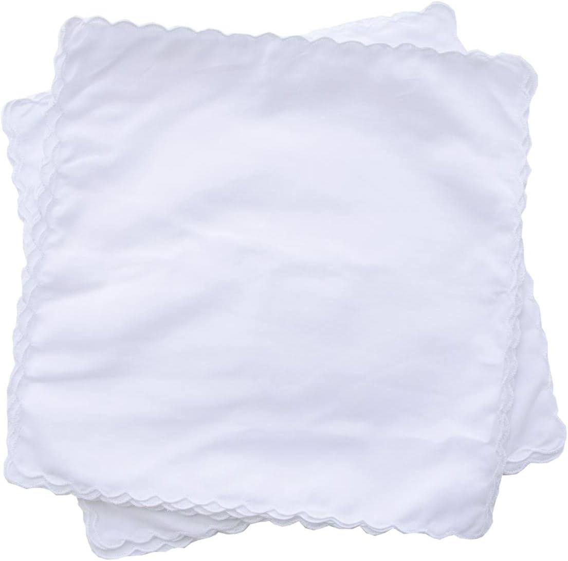 La closure Plain White 100% Cotton Handkerchiefs with Scalloped Edge 3PCS