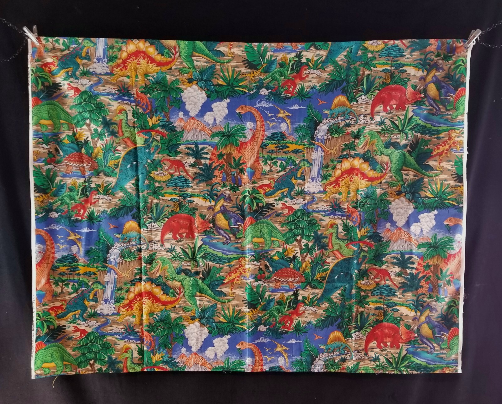 Dinosaur Print Single Childrens Curtain Or Wall Hanging Bright Colors Many Dinos