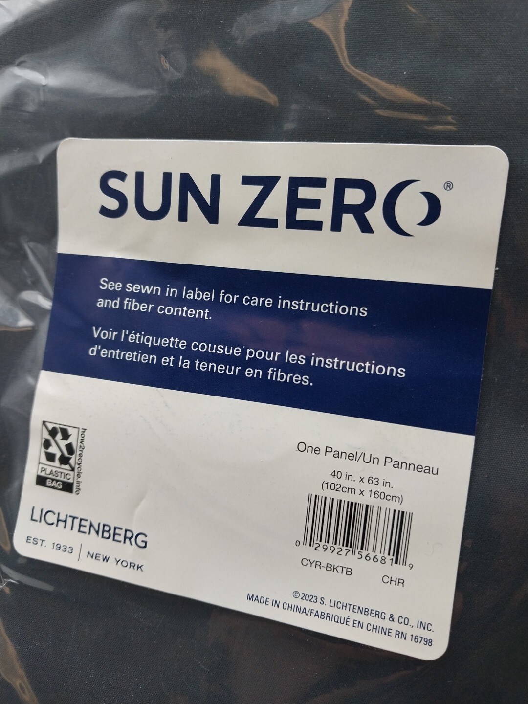 Sun Zero Panel Curtain 40in x 63in Black