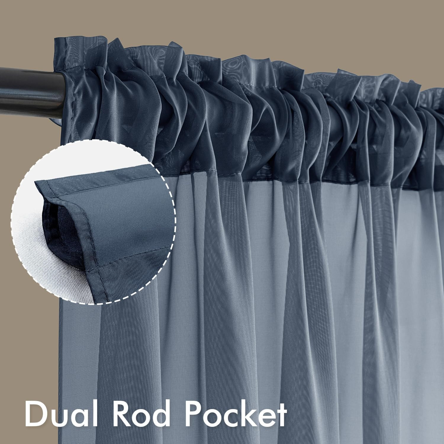 Navy Blue Sheer Curtains 84 Inches Long, 4 Panels Set, Light Filtering Rod Pocke