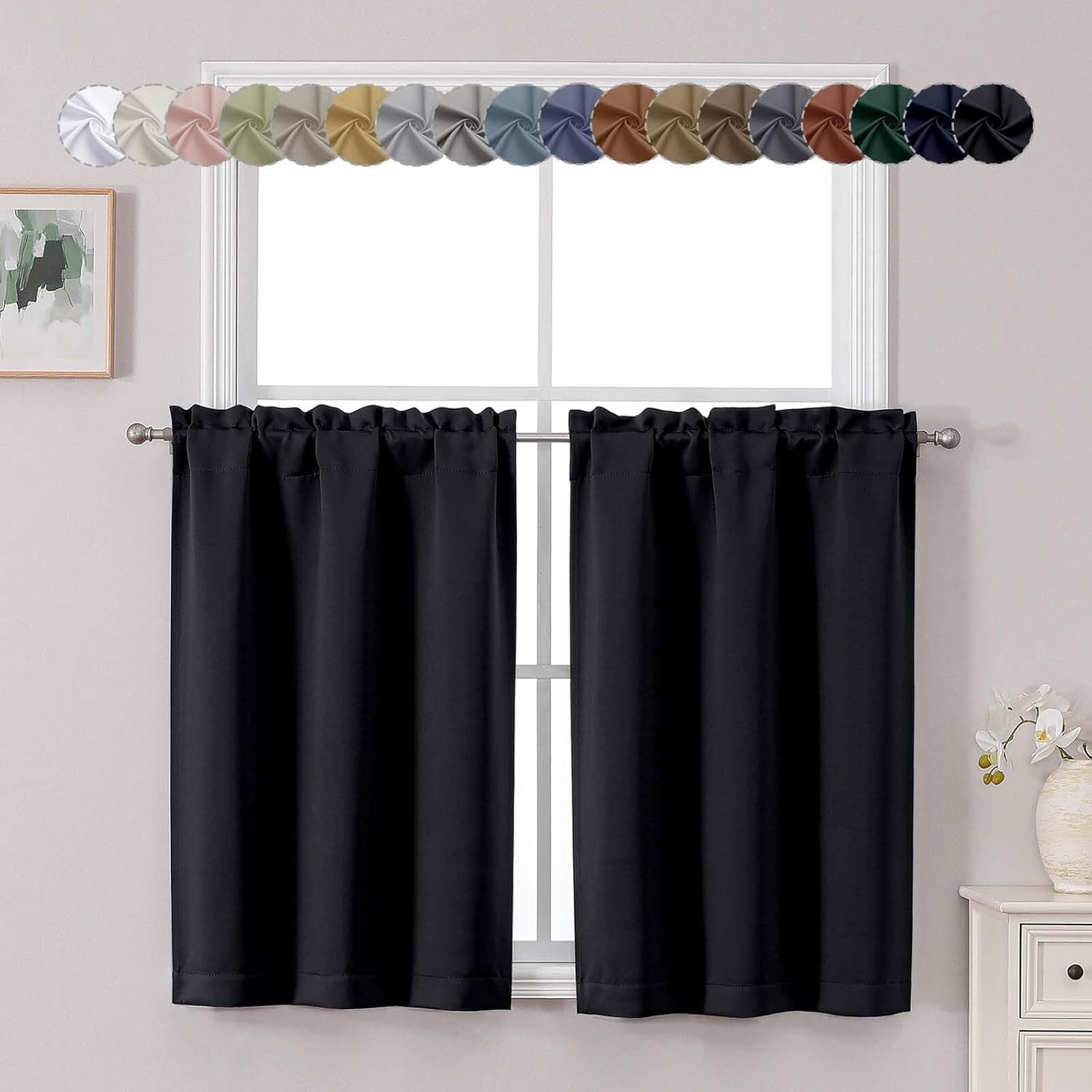 Short Black Out Curtains 36 Inch Length, Small Blackout Curtain Tier Thermal Ins