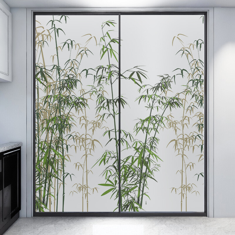Bamboo Stained Glass Films Windows Film Static Cling Decor Chinese Style