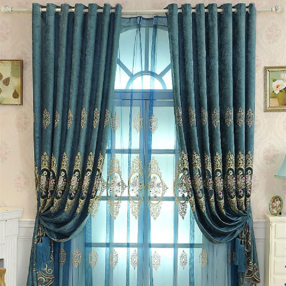 1 Pair European Luxury Jacquard Hollow Curtains Embroidered Chenille Curtains fo