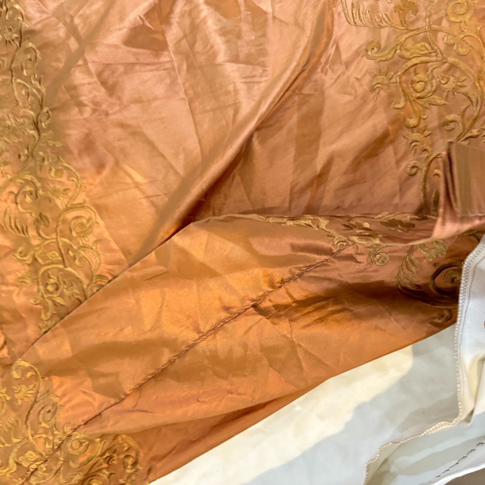 custom pinch pleat drape curtain panel brown damask floral beaded edge