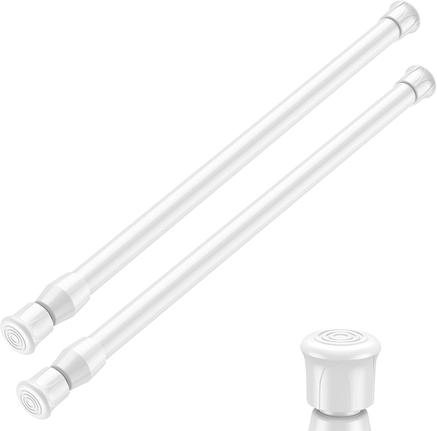 2PCS White Tension Rod 12 to 19 Inch, Mini Tension Rod DIY Curtain Rod Adjustabl