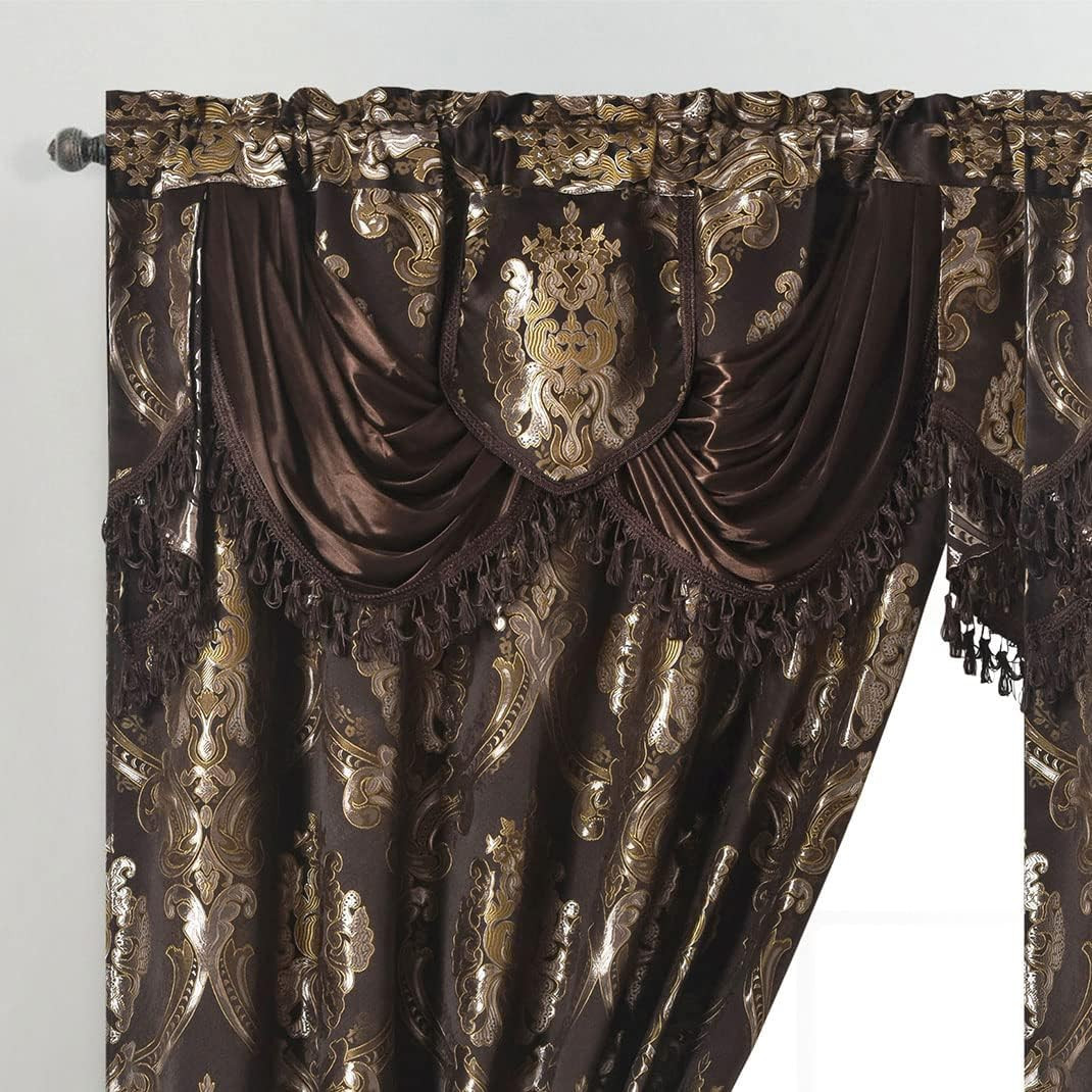 GOHD Luxe Love. Jacquard Window Curtain Panel Drape with Attached Fancy Valance.