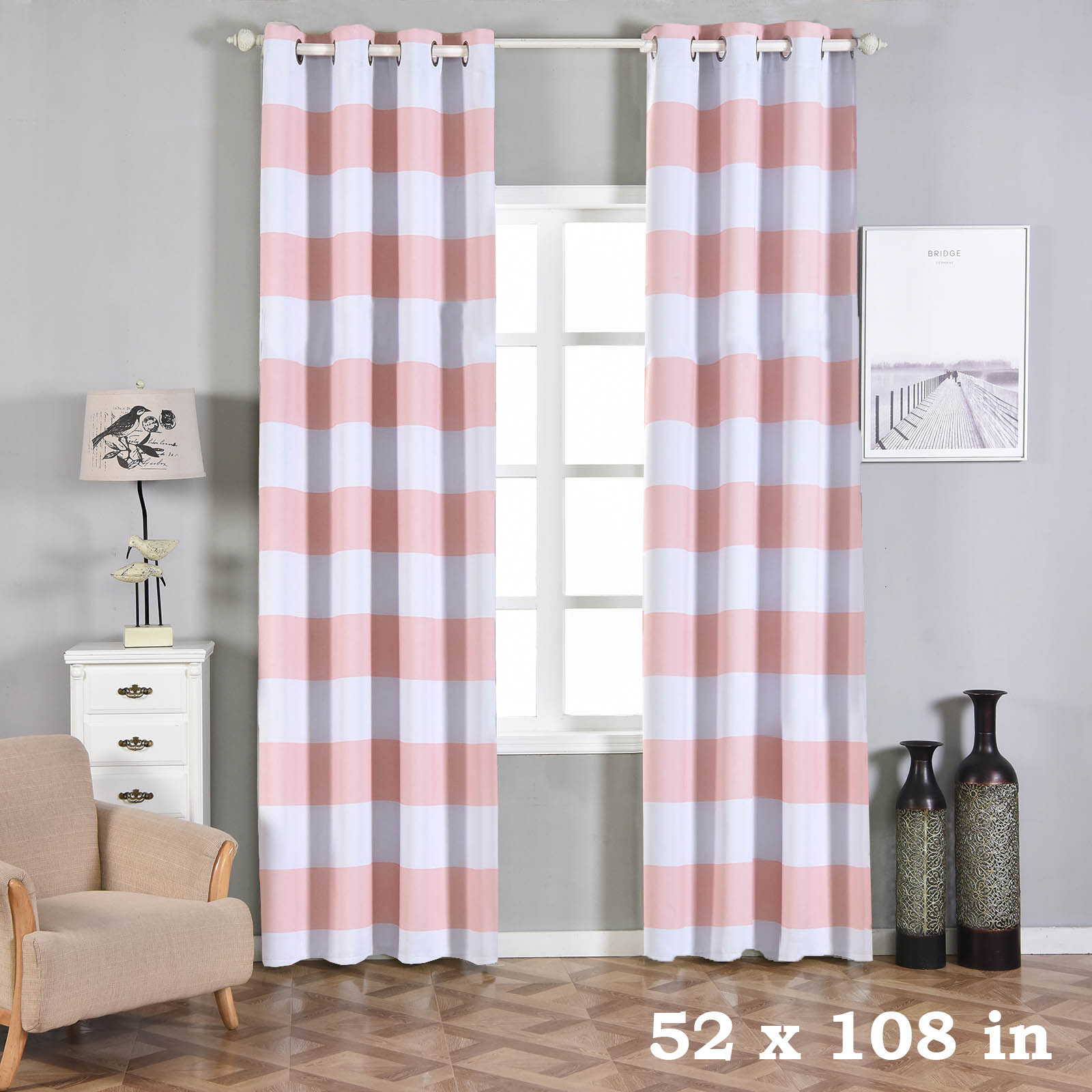 2 pcs 52″ x 108″ Cabana Stripe Blackout Grommet Window Curtains Drapes Home SALE