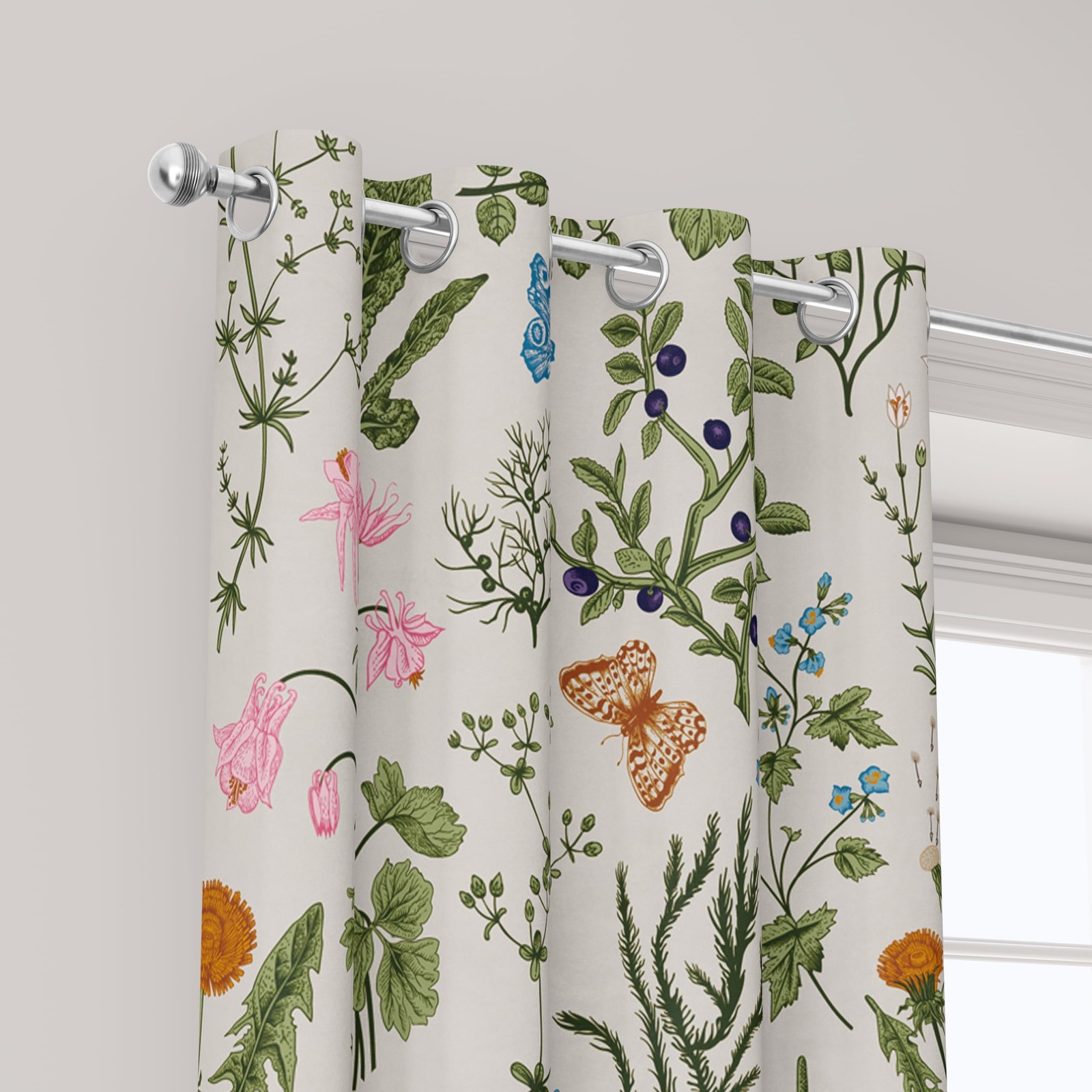Botanical 100% Blackout Curtains 2 Panels 52Wx63L Inch Sage Green
