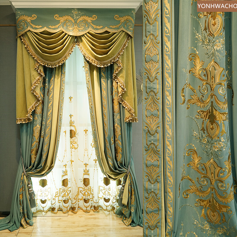 luxury sky blue embroidery velvet cloth blackout curtain valance panel C326