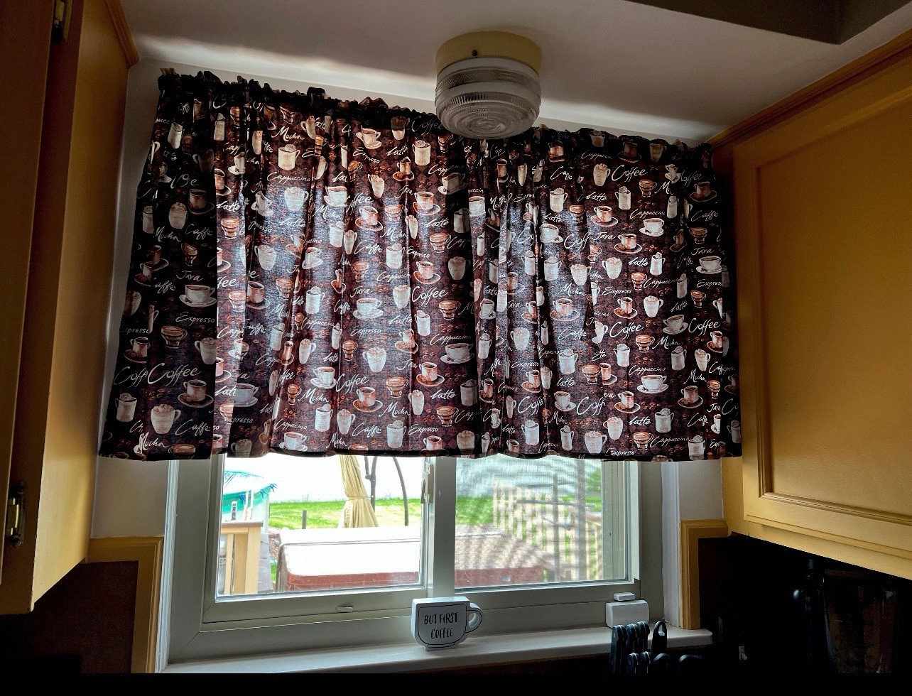 Coffee Shoppe Window Curtain Valance 43″W 14”L, Home Decor, Gift Idea