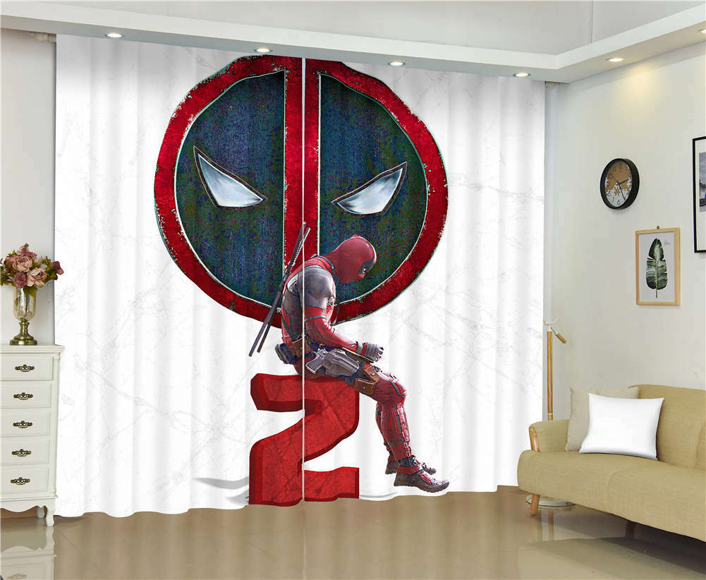 Pie Shaped Red Face Letter Deadpool Printing 3D Blockout Curtains Fabric Window