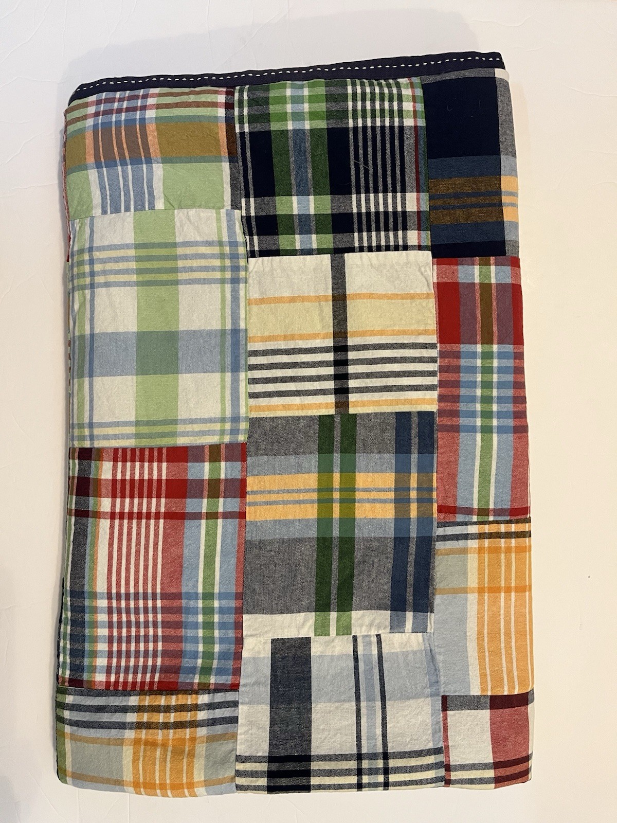 Pottery Barn Kids Madras Plaid Patchwork Black Out (1) Curtain Panel – 84×44