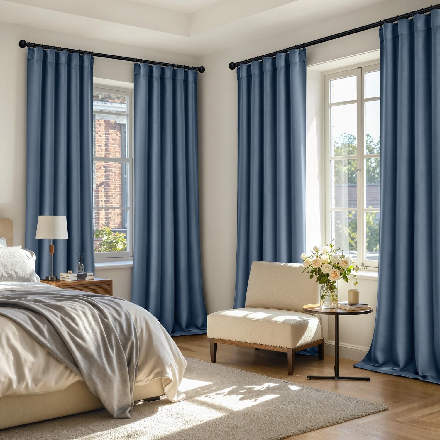 Stone Blue Pinch Pleat Blackout Curtains 90 Inch Length 2 Panels for Bedroom …