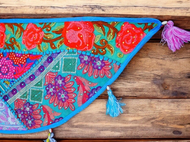 Blue 2 Meter Large Toran Boho Wall Tapestry Indian Entrance Decor Door Hanging
