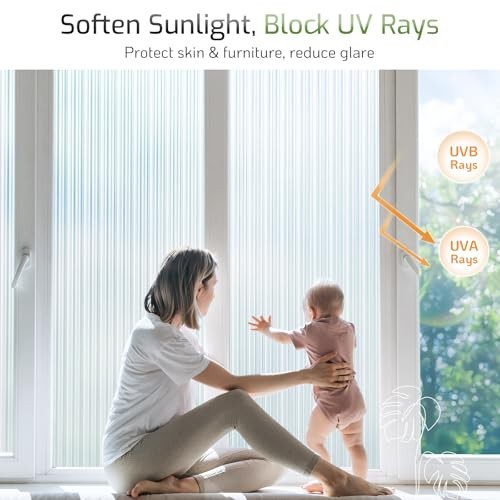 Reeded Glass Window Privacy Film, Frosted Glass 17.5″ x 78.7″ Reeded Clear
