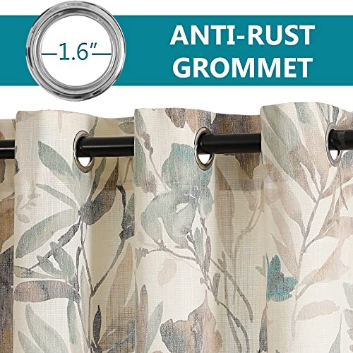 Floral Curtains Linen Style Curtains 52″W x 84″L (Pack of 2) A-brown/Natural