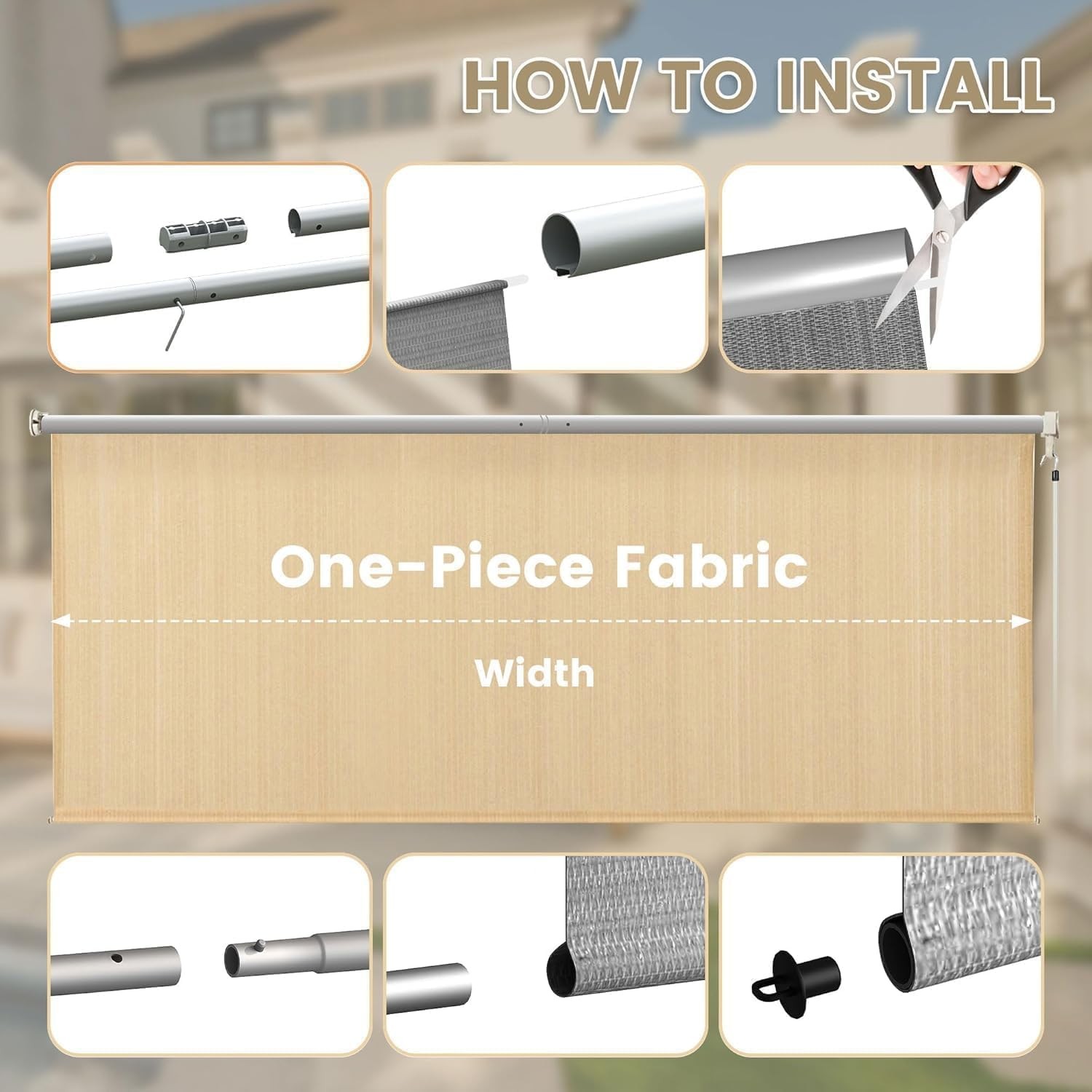 Outdoor Roller Shade 10′ W x 8′ H, Exterior Cordless Patio Shades Roll Up Blinds