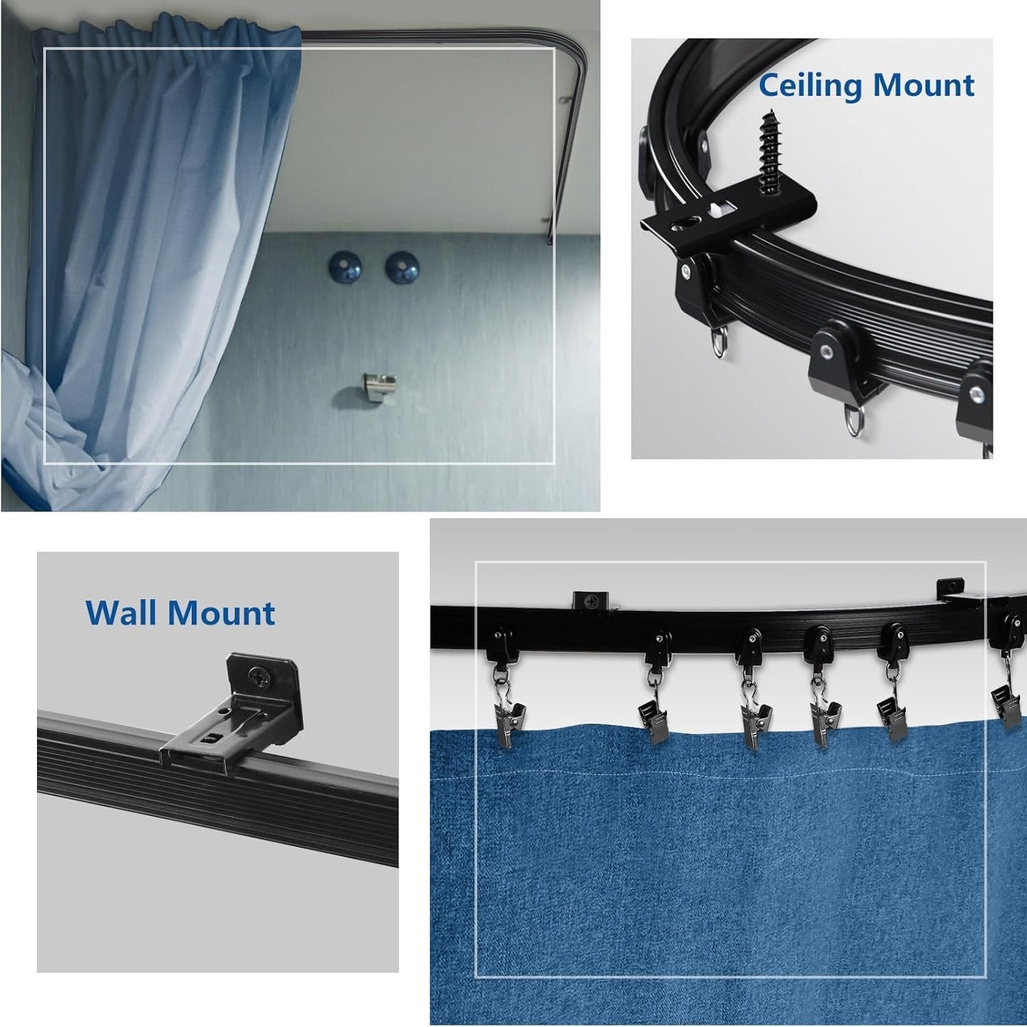 Ceiling Curtain Track, 12 Ft Black Flexible Bendable Curved Curtain Rail Wall Mo