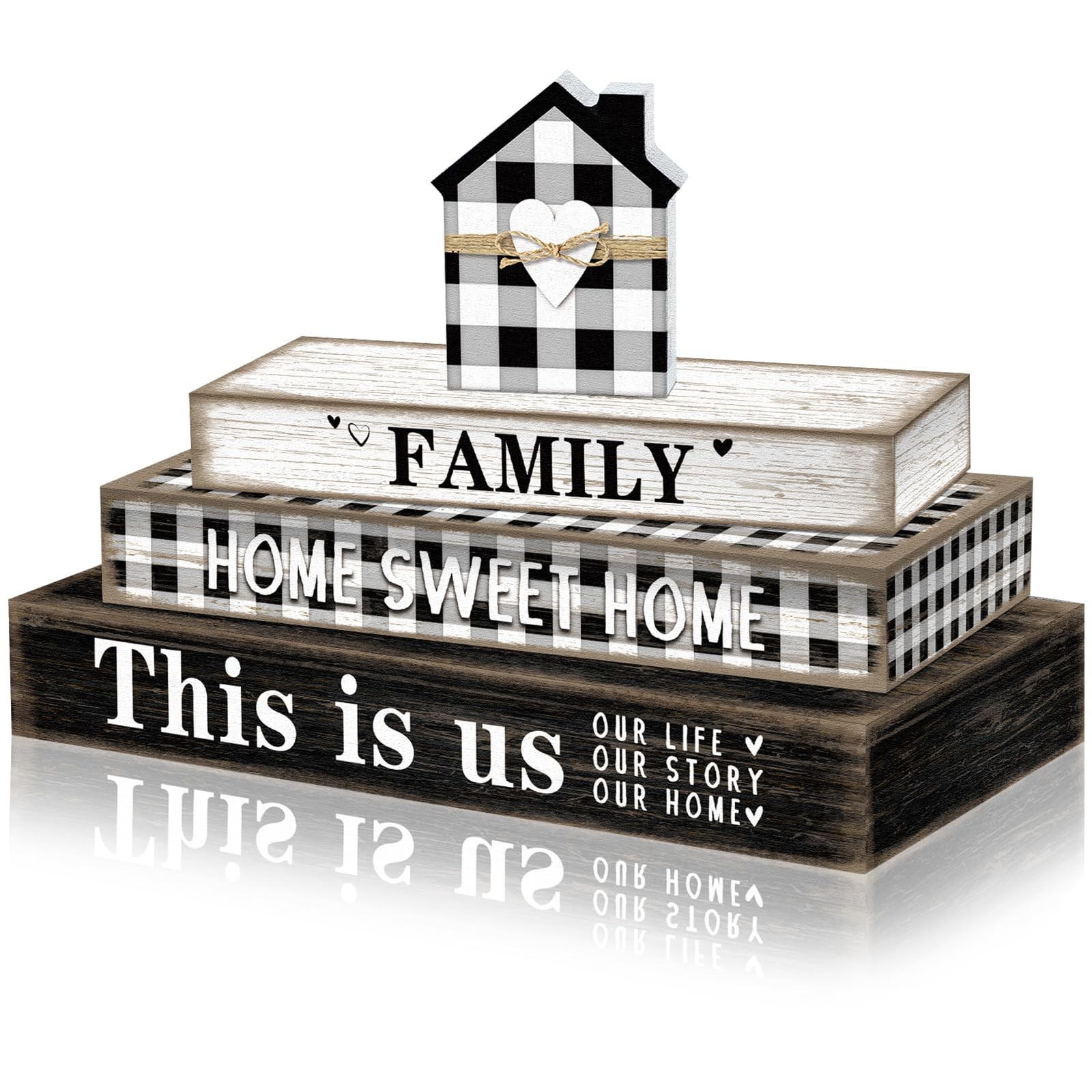 4 Pcs Home Sweet Tabletop Decor Set Black and White Farmhouse Wooden Signs Th…