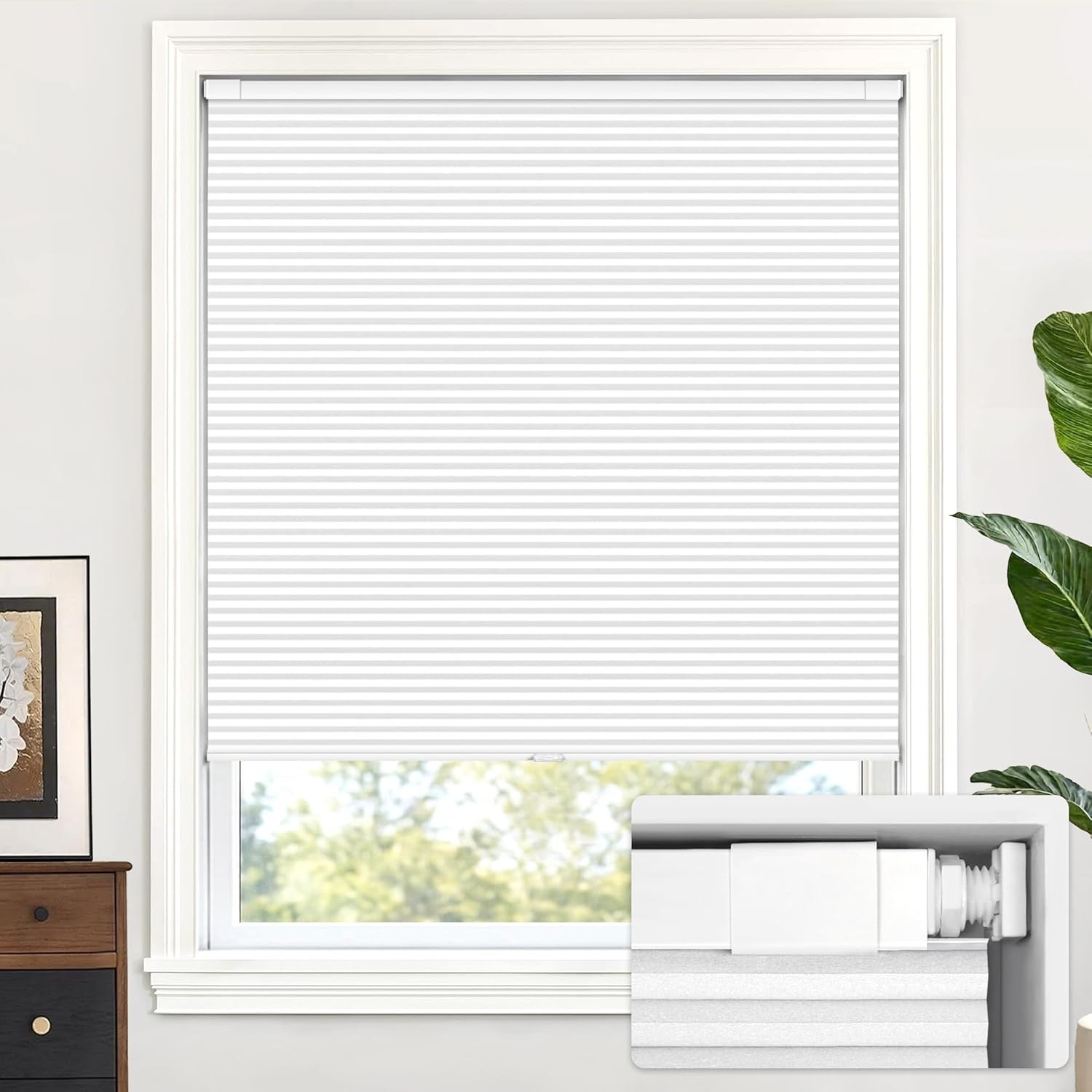 Cordless Cellular Shades, No Tools No Drill Blackout, 20.5″ W x 48″ H Silver Whi