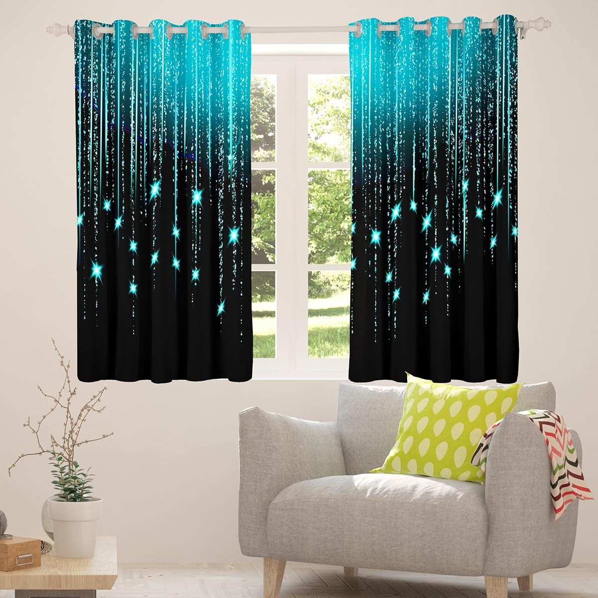 Feelyou Abstract Ombre Curtains Teal Black Teens Window Curtains For Bedroom