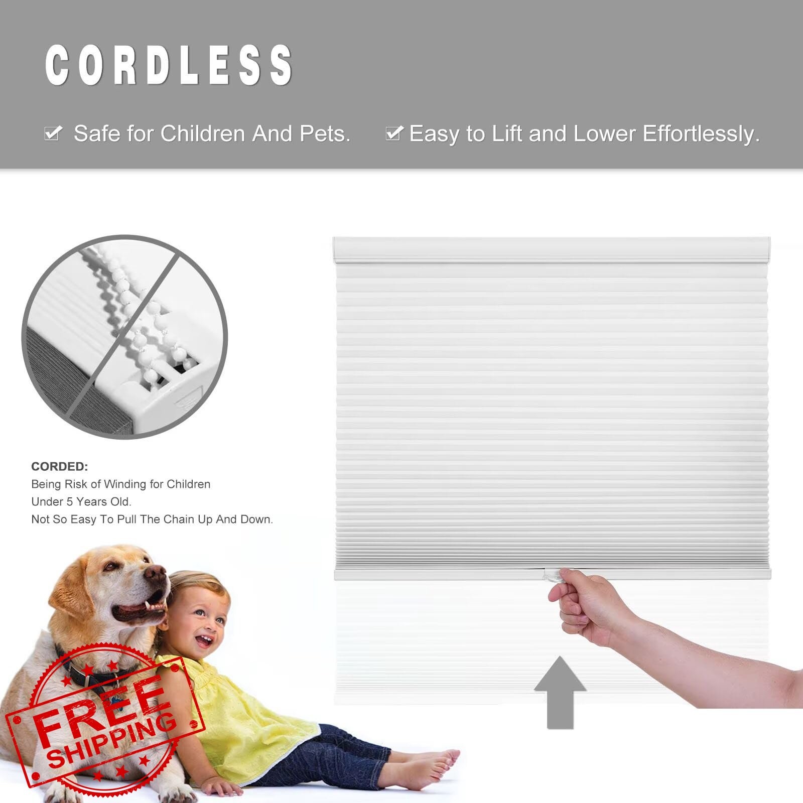 Changshade Cellular Shades 33″W x 72″H White Light Filtering Blinds
