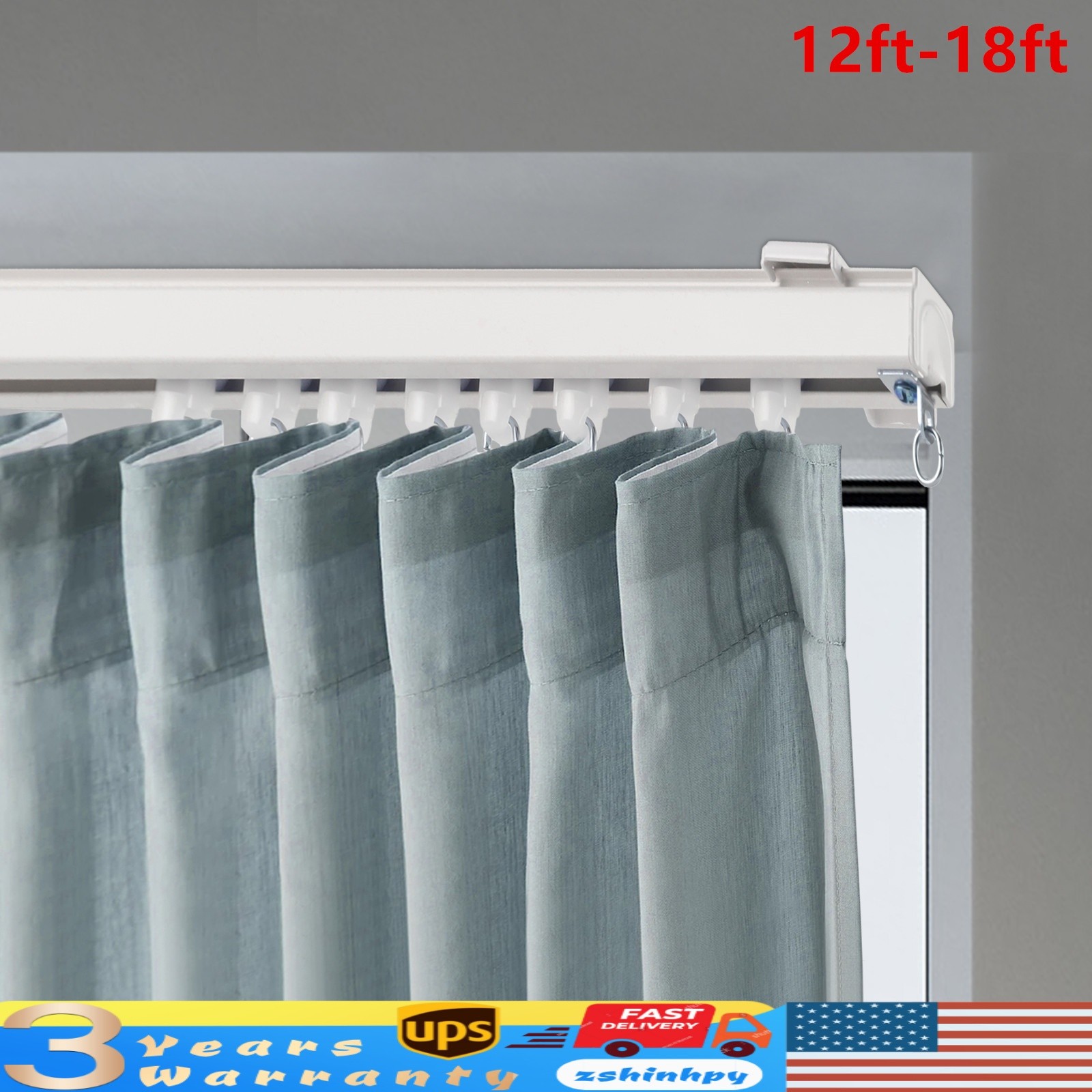 Track Kit With Roller Hooks Wall Mount Curtain Track 12ft-18ft Track System New