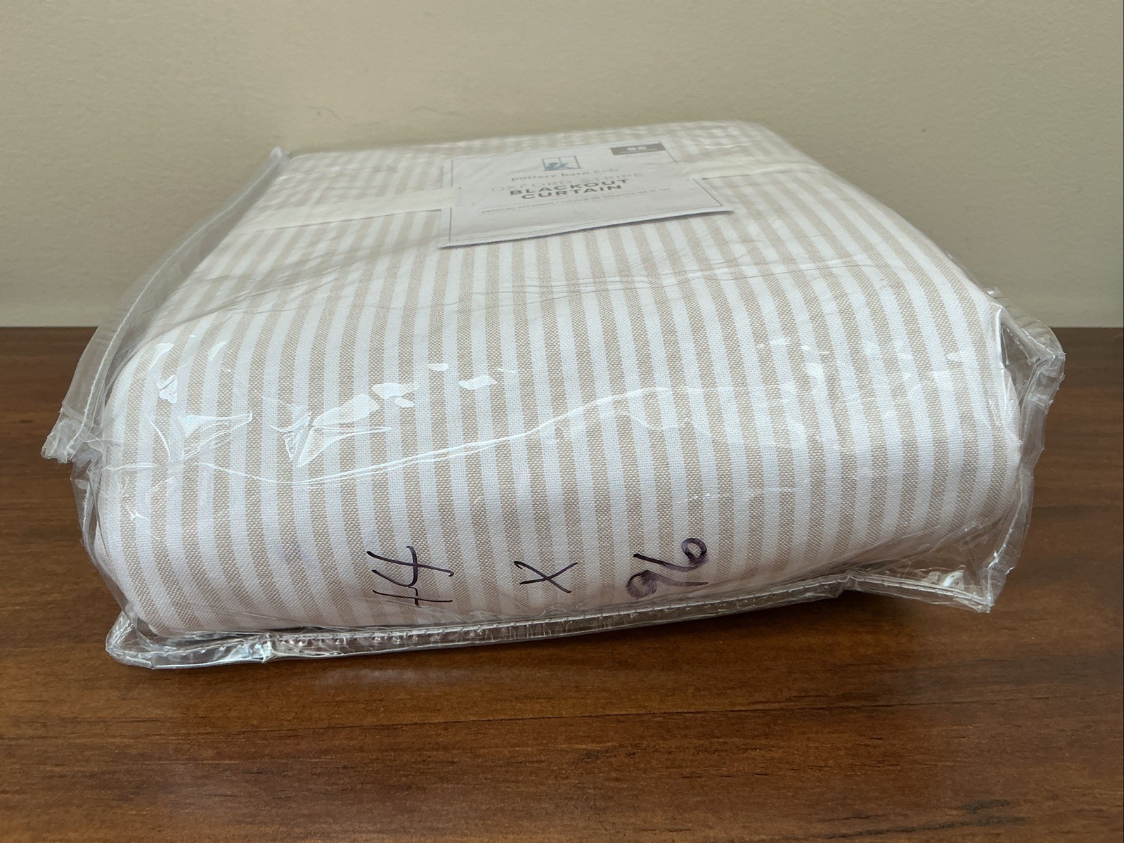 NEW Pottery Barn Oxford Stripe BLACKOUT Curtain Panel 44”x 96” NATURAL Tan Beige