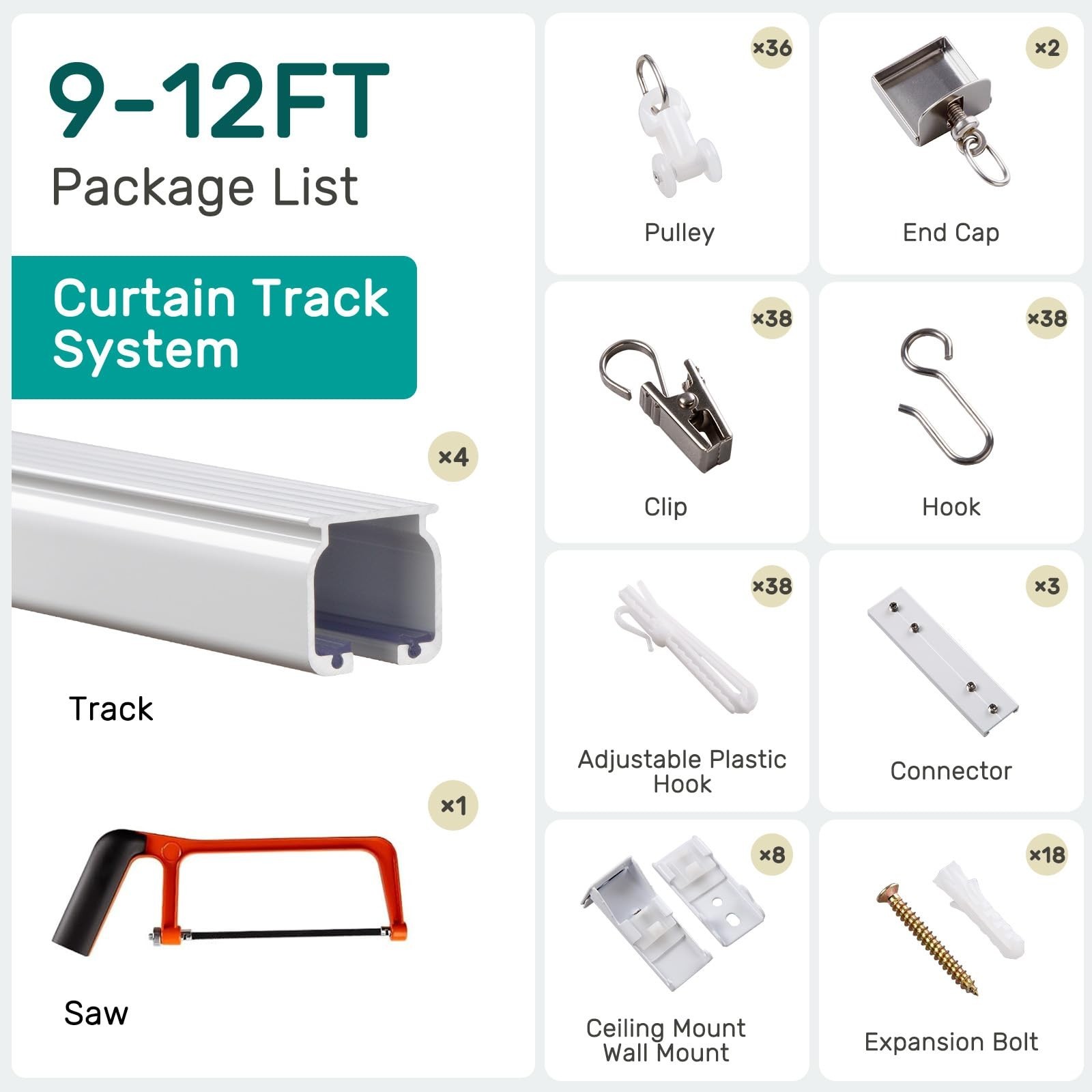 Ceiling Curtain Track System with Wall Mount, Silent Curtain Rail for Room Di…