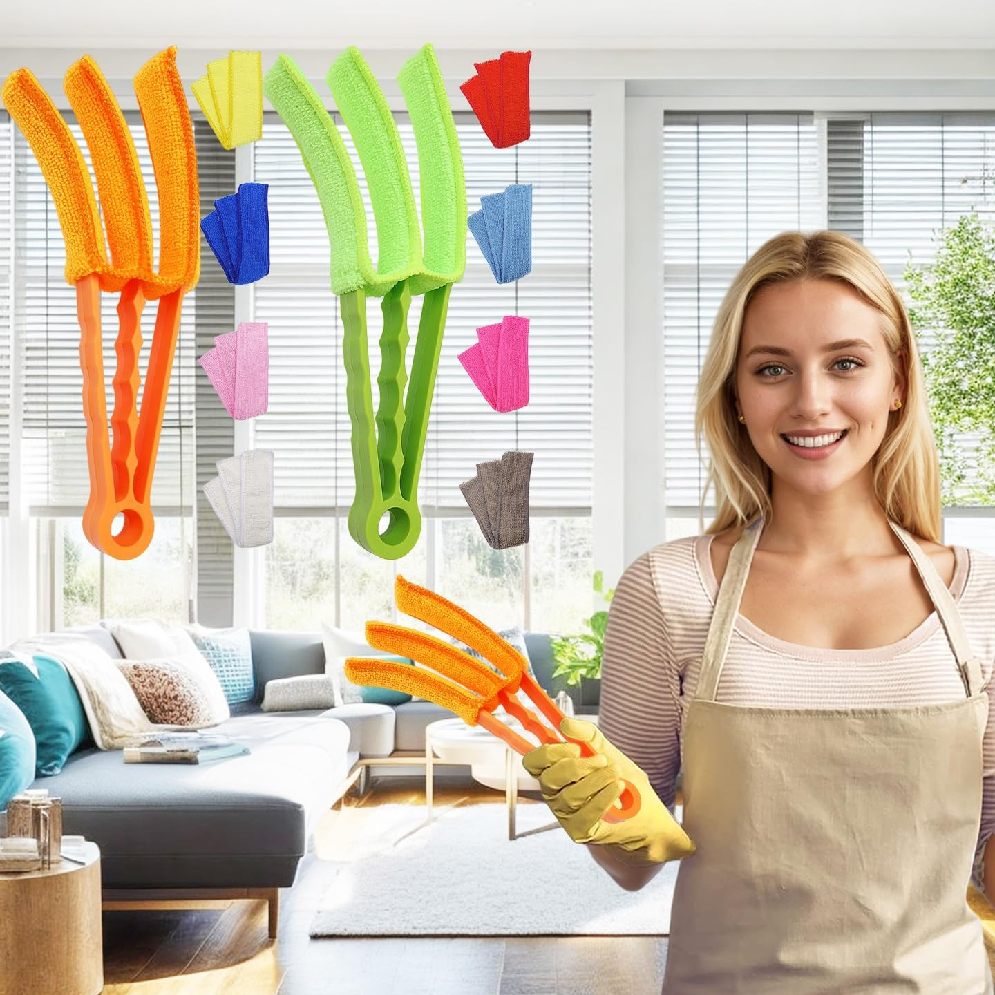 2 Pack 3 Arms Blinds Duster with 10 Colors Microfiber Sleeves Window Cleaner