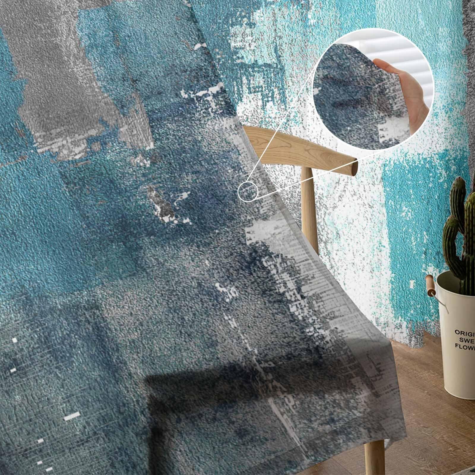 Turquoise Blue Grey Sheer Curtains 72 Inch Length 2 Panels Set for Living Roo…