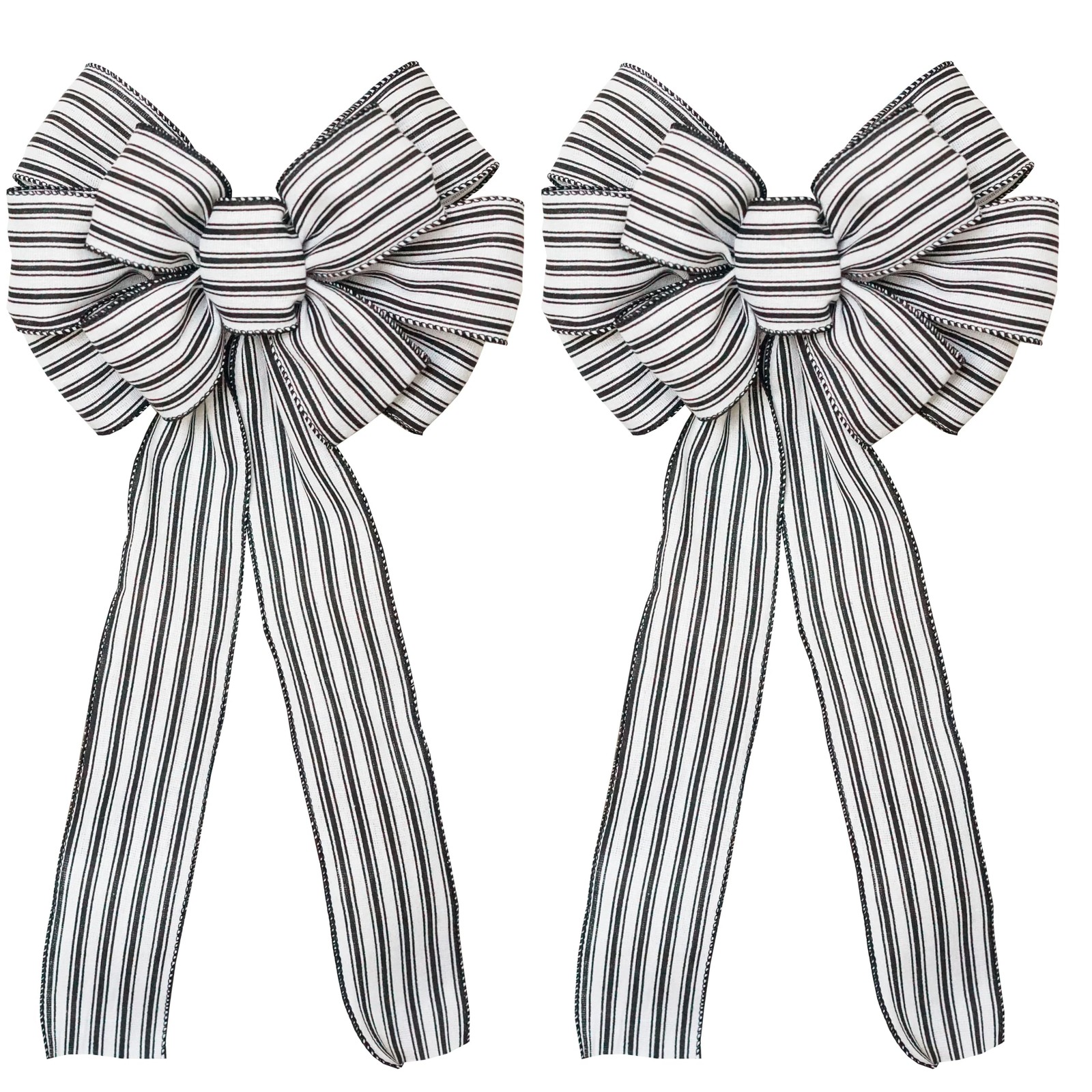 2 PCS Black White Striped Bows For Wreath Christmas Home Decor 12×20 Inch 02#
