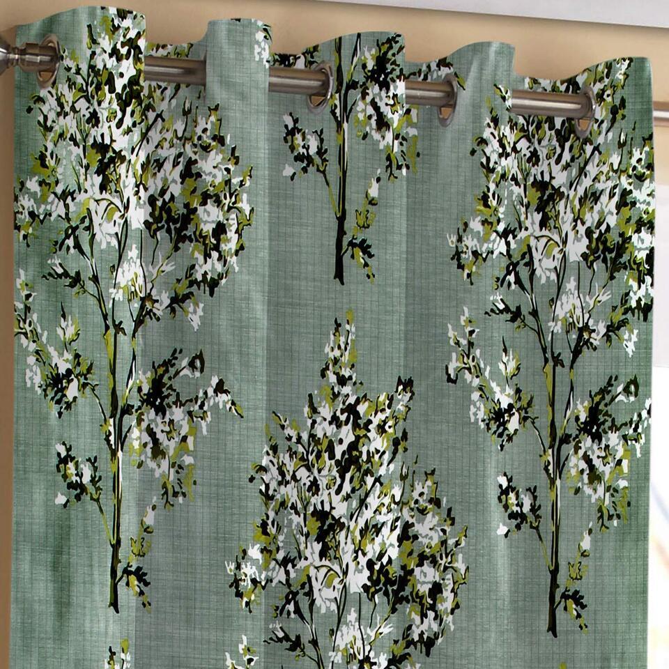 2 Piece Floral Print Eyelet Grommet Deco Window Door Curtains Set 5 6 7 8 9 Feet