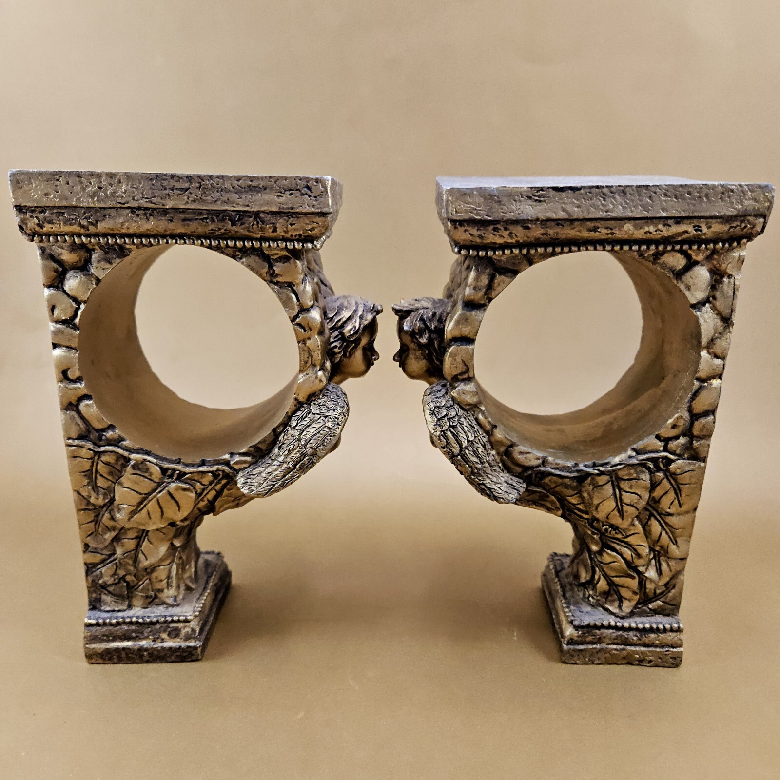 Cherub Curtain Rod Holders Gold Tone Gild Lot Of 2 Angels 2 3/4″ Opening Resin