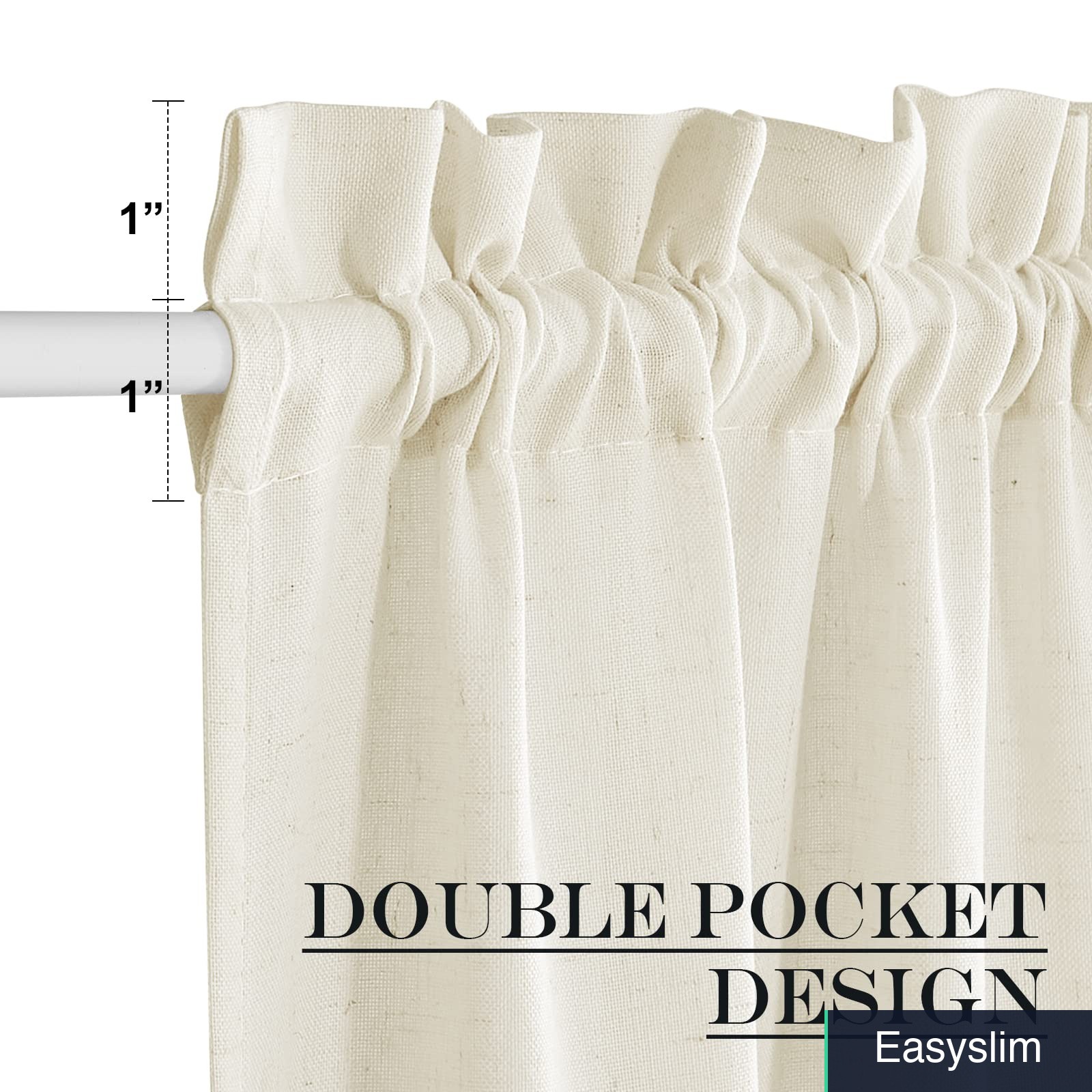 Linen French Door Curtain with Drawstring Tieback, 26″W x 80″L Rod Pocket