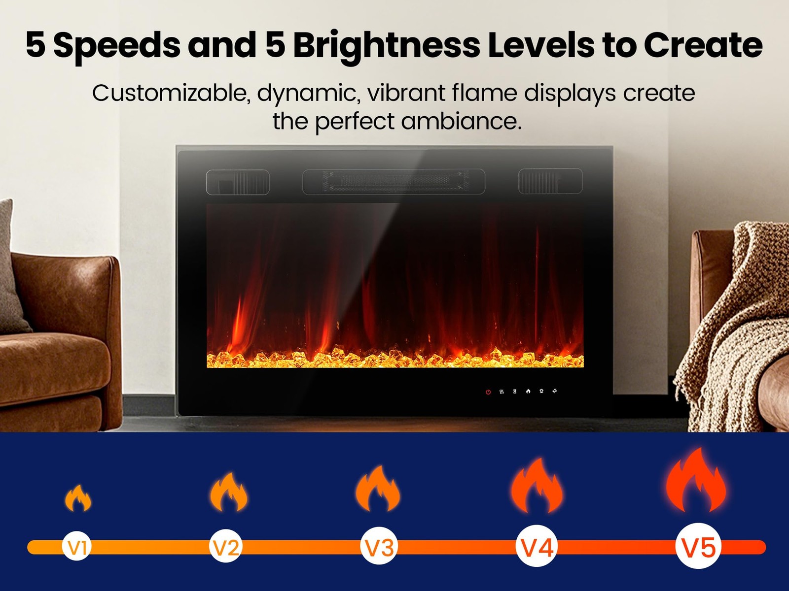 Electric Fireplace Insert 36″ Realsmart 1500W Colors LED Decor Low Noise