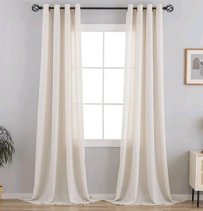VOILYBIRD Palma Natural Linen Textured Semi Sheer Curtains for Living Room 52×96